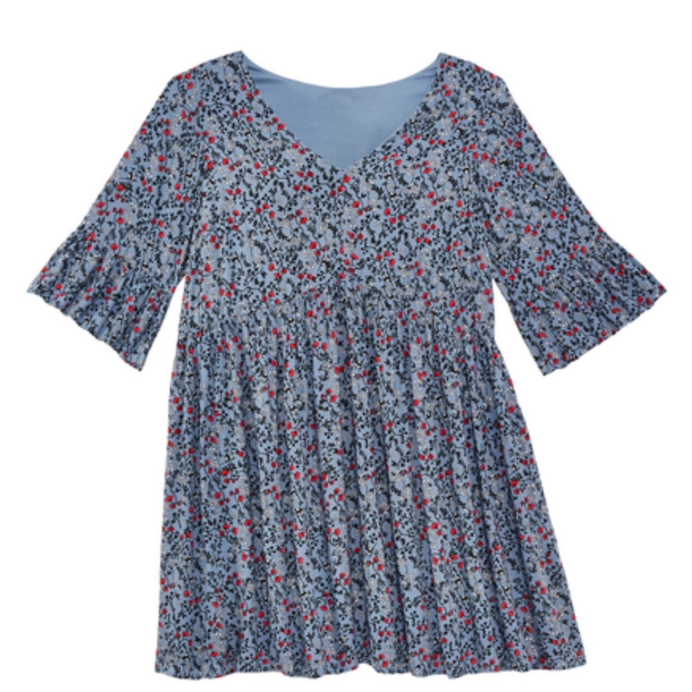 Michel Studio Collection -V-neck 3/4 Ruffle Sleeve Tunic - Blue Floral NWT